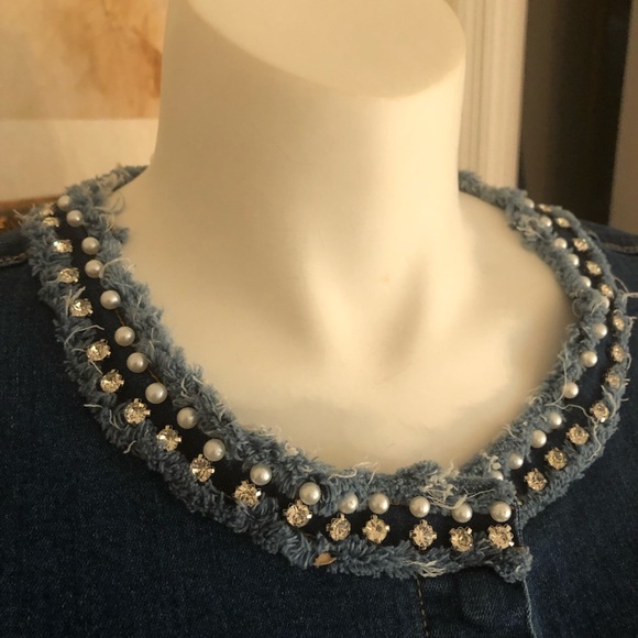 Denim HiLow jacket with pearls and stones - Picture 2 of 4